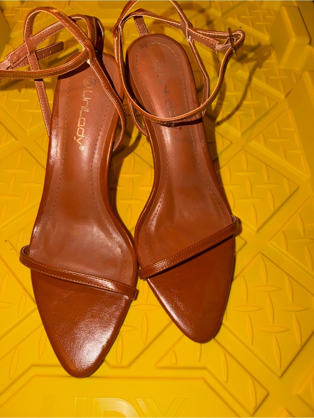 Miss Lola Tan Strappy Pointed-Toe Heels